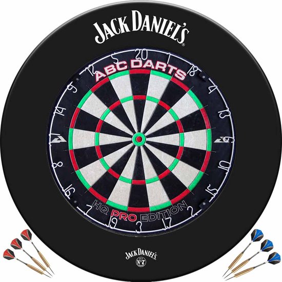 ABC Darts - Dartbord Surround Ring Jack Daniel's + ABCDarts HQ Pro Dartbord + 2 Sets Darts van Merkloos