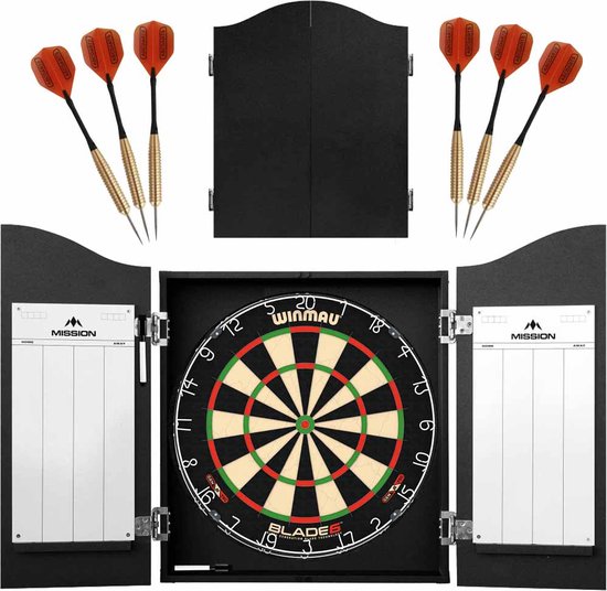 ABC Darts - Dartkabinet Met Winmau Blade 6 Dartbord en 2 Sets Dartpijlen - Zwart van Winmau