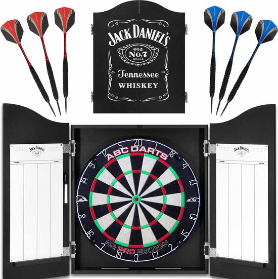 ABC Darts - Jack Daniels Dartkabinet Met ABCDarts Pro Dartbord En 2 Sets Dartpijlen van ABC Darts
