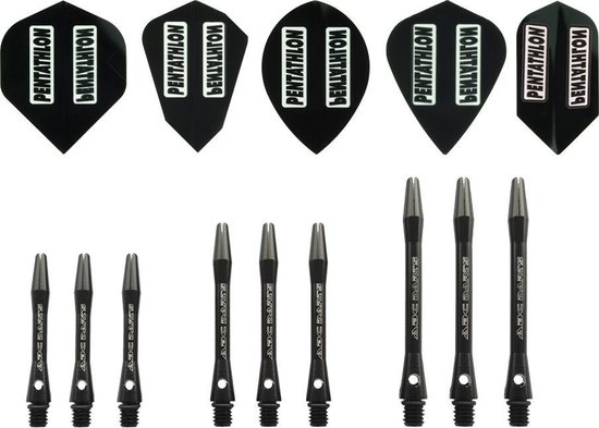 ABC Darts - Pentathlon Serviceset Dart Flights En Aluminium Dart Shafts - Zwart van ABC Darts