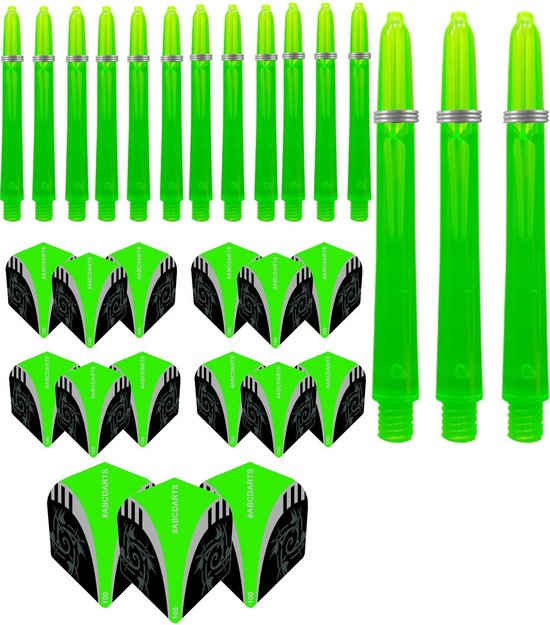 ABCDarts - Dart Flights En Dart Shafts - Tribal Edgeglow - Medium Groen - 5 sets van ABCDarts