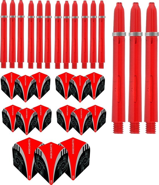ABCDarts - Dart Flights En Dart Shafts - Tribal Edgeglow - Medium Rood - 5 sets van ABCDarts