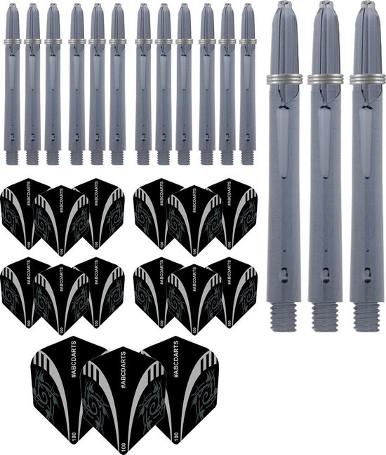 ABCDarts - Dart Flights En Dart Shafts - Tribal Edgeglow - Medium Zwart - 5 sets van ABCDarts