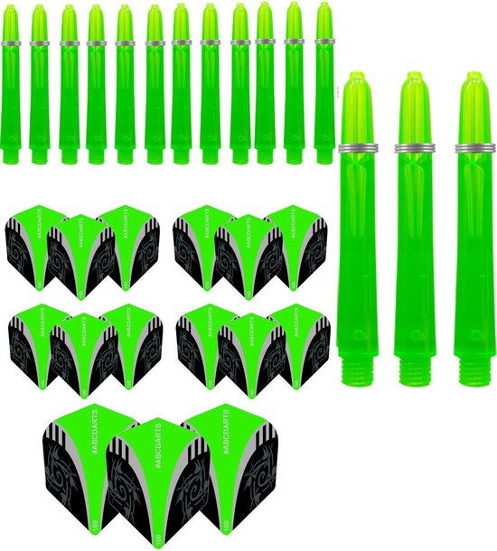 ABCDarts - Dart Flights En Dart Shafts - Tribal Edgeglow - Short Groen - 5 sets van ABCDarts