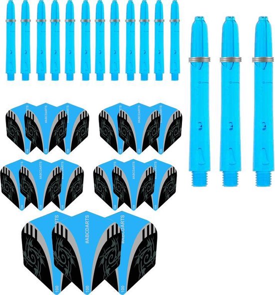 ABCDarts - Dart Flights En Dart Shafts - Tribal Edgeglow - Short Lichtblauw - 5 sets van ABCDarts