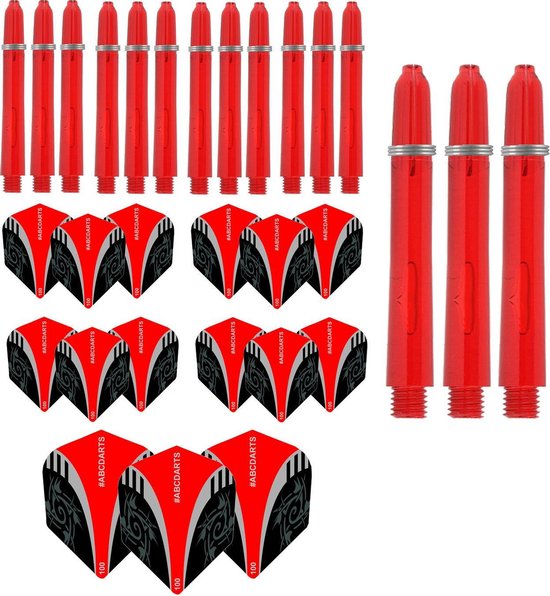 ABCDarts - Dart Flights En Dart Shafts - Tribal Edgeglow - Short Rood - 5 sets van ABCDarts