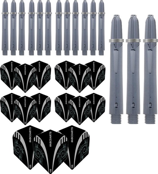 ABCDarts - Dart Flights En Dart Shafts - Tribal Edgeglow - Short Zwart - 5 sets van ABCDarts