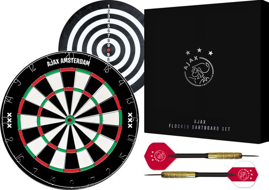 Ajax Flocked Dartbord - Dubbelzijdig - Dartbord met 6 dartpijlen - Dart Flights - Dart Shafts - Darts - Cadeau van Ajax
