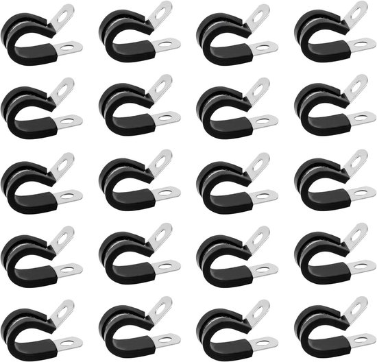 Allecta - Buisklemmen met rubberen inzet, 20 stuks slangklemmen, roestvrij staal, kabelklemmen, rubberen P-clips - 25 mm, metalen schroefpijpklemmen. van Allecta