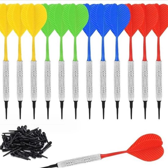 Allecta - Dartpijlen Set met Zachte Punt en Kunststof Tip - 12 stuks, Geïntegreerde Dartpunten van Merkloos
