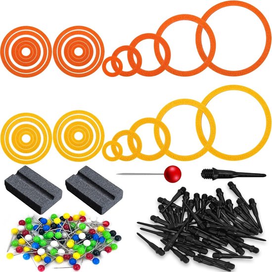 Allecto Plus - Dart trainingsringen set met vilten ringen voor darts - Zwart en kleurrijk - Inclusief zachte dartpunten, pinnen en slijpstenen