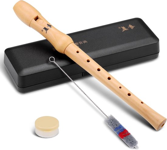 Allecto Plus - Houten blokfluit sopraanblokinstrument voor beginners - 8-gaats recorders set met opbergdoos - Duitse vingerzetting van Allecto Plus