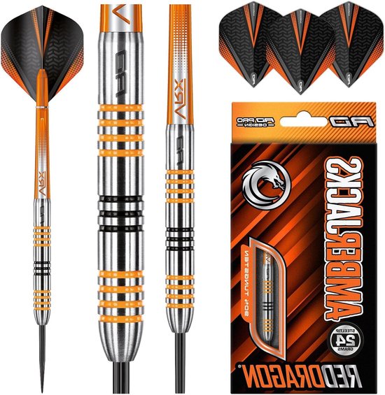 Amberjack Serie Dartset - Met Flights en Schachten (Stems) - Rood Dragon van Amber