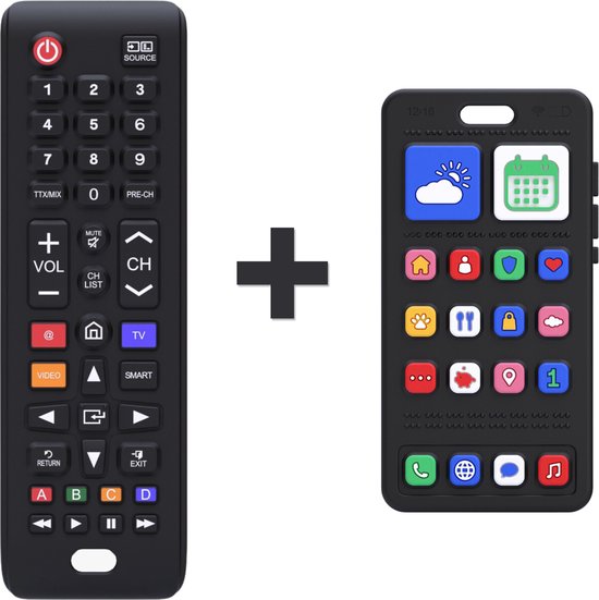 Baby Afstandsbediening + Baby Telefoon - 100% Siliconen Bijtringen - Baby Speelgoed - Broemba® Bari van Broemba® Bari