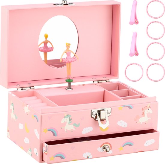 Behave Sieradendoos Meisjes - Muziekdoos - Juwelenkistje - Juwelendoos - Ballerina - Met Muziek - Sieradendoosje - Kinderen - Zonder Batterij - Roze van Behave