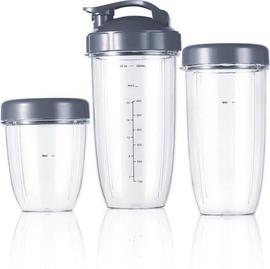 Blenderaccessoire - Vervangende bekersset 18oz korte beker 24oz hoge beker 32oz Colossal-beker met Flip-Top To-Go-deksel en hersluitbare vershouddeksel - Compatibel met Geschikt voor NutriBullet 600w en Pro 900w blenders van Anbige.