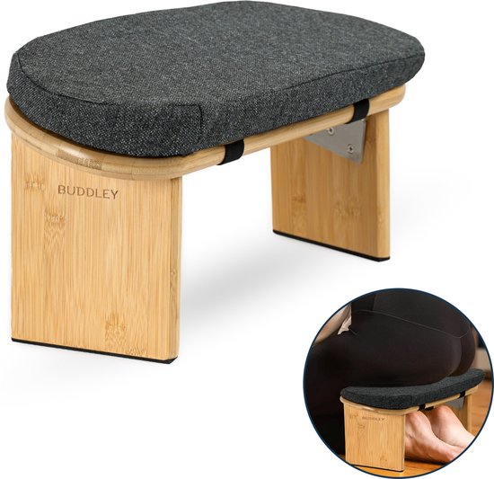 BUDDLEY Meditatiebankje Inklapbaar - 100% Duurzaam bamboe - Yoga krukje met Kussen - Meditatie Bankje - Meditatie - Meditatiekussen - Meditatiestoel Opvouwbaar - Yoga stoel - Meditatiebankjes - Kruk - Meditatiekruk - Ergonomisch - Zabuton - Kussen van BUDDLEY