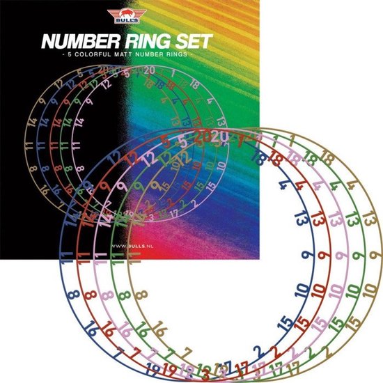 Bull's Colorful Matt Number Ring Set 5 Pieces van Bull's