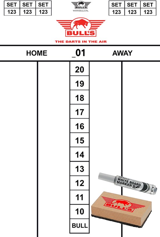 Bulls Dart Scorebord Set Flex - 30 x 45 cm - Inclusief Wisser en Stift