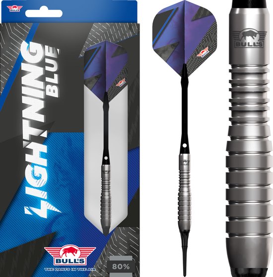Bull’s Lightning 80% Blue Softtip Darts - 20 gram - Torpedo vorm - Gewichtsverdeling vooruit