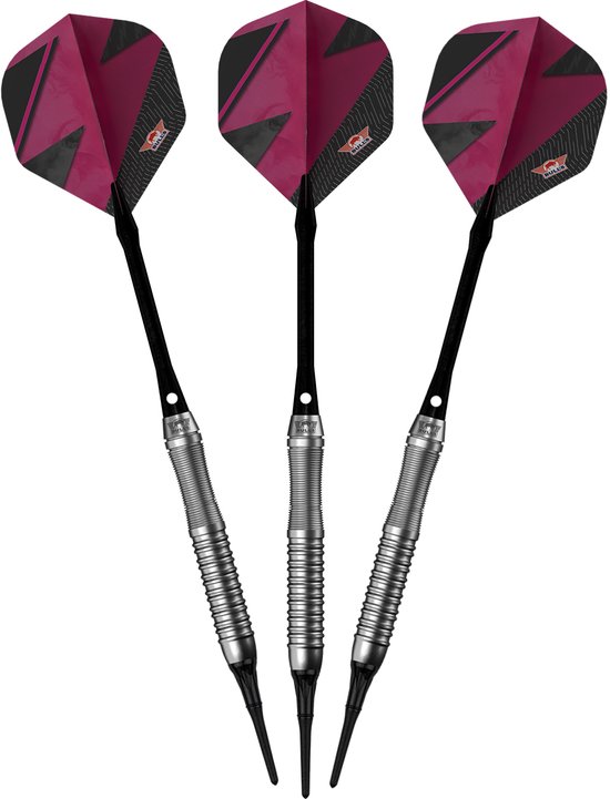Bull’s Lightning 80% Pink Softtip Darts - 19 gram - 80% Tungsten - Recht Barrel met Gebogen Achterkant