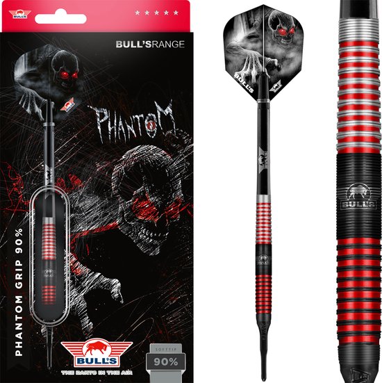 Bull's Phantom Grip Red 90% Soft Tip - Dartpijlen - 22 Gram van Bull's