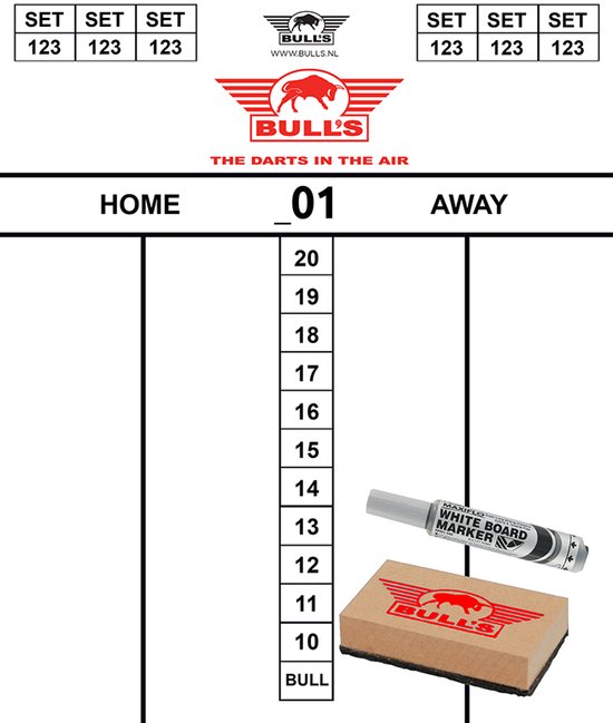 Bull's Scoreset Flex Scorebord 35 x 25 cm - Whiteboard Dart Scorebord - Inclusief Stift en Wisser