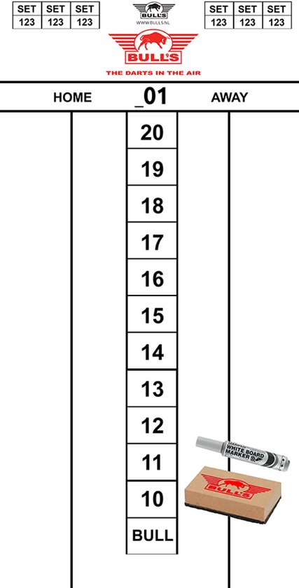Bull's Scoreset Flex Scorebord 60 x 30 cm - Whiteboard Dart Scorebord - Inclusief Stift en Wisser