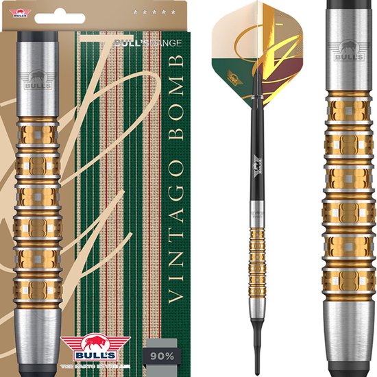 Bull's Vintago Bomb Softtip Dartpijlen 90% Tungsten 17 Gram - Bomb Barrel - Geribbelde Grip - Professionele Softtip Darts