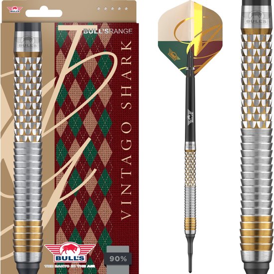 Bull's Vintago Shark Softtip Dartpijlen 90% Tungsten 18 Gram - Rechte Barrel - Shark Grip - Professionele Softtip Darts