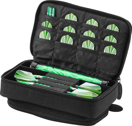 Casemaster Plazma Plus 3 Dart Case - Zachte en stalen tip Darts - Grote zak voor mobiele apparaten - Opbergbuis - Zakken voor vluchten tips assen - Persoonlijke items van Casemaster