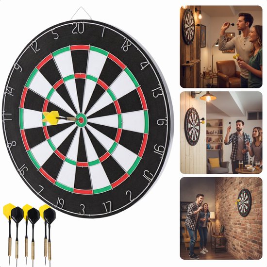 Cheqo® Dartbord met Pijlen - Dartbord - Dartset - Dartbord Set - Dartbord met Dartpijlen - Dartpijlen Set - Klassiek Dartbord - Dubbelzijdig Dartbord - Tweezijdig Dartbord - Dartbord voor Thuis - Dartbord voor Kinderen van Merkloos