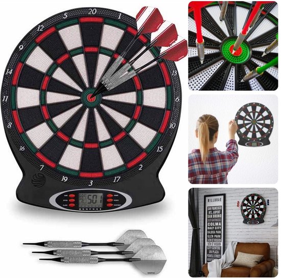 Cheqo® Elektronisch Dartbord - Complete Dartset - Met Pijlen - Reserve Pijlpunten - 159 Spelvariaties - Automatische Uitschakeling - Grote LCD Display - 8 Spelers Tegelijk - Dart Bord van Cheqo®