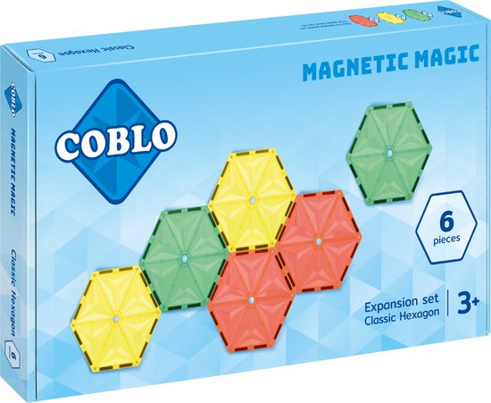 Coblo Uitbreidingsset - 6x Zeshoek - Magnetisch speelgoed - Montessori speelgoed - Magnetische tegels - STEM speelgoed - Cadeau kind - Speelgoed 3 jaar t/m 12 jaar van Coblo