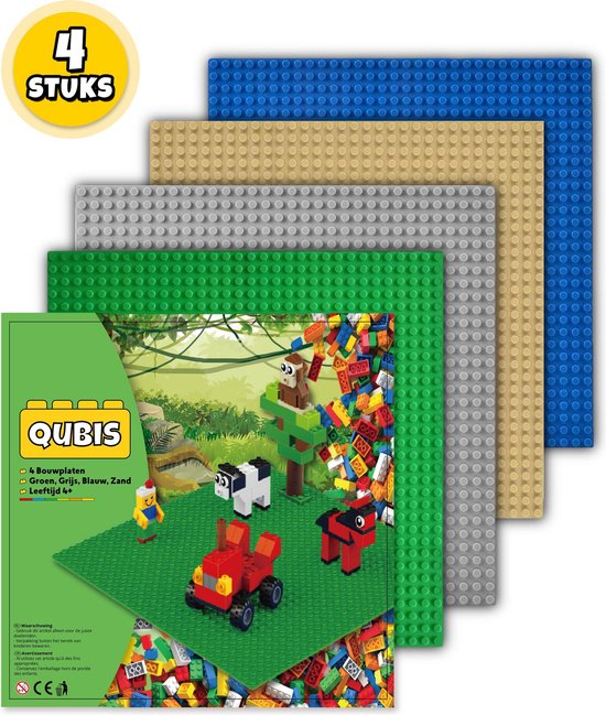 Complete Set Bouwplaten geschikt voor LEGO - 4 Stuks - Groen, Grijs, Blauw, Zand - Bouw Plaat - Wegen Platen - Voor Classic Bouwstenen van Hubelino