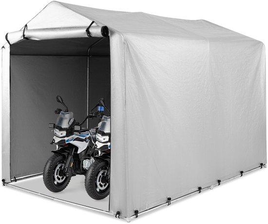 COSTWAY Garagetent 160 x 218 x 164 cm, waterdicht, met metalen frame en oprolbare deur met ritssluiting, tentgarage voor fietsen, motorfietsen, tuingereedschap (zilvergrijs) van Costway