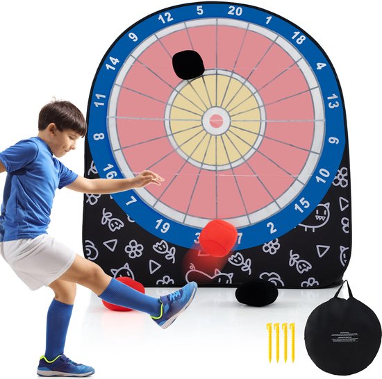 COSTWAY Groot dartbord voor kinderen, dartwerpspel set met 4 kickballen en draagtas, voetbaldart voor tuin, familiespel voor volwassenen en kinderen vanaf 6 van COSTWAY