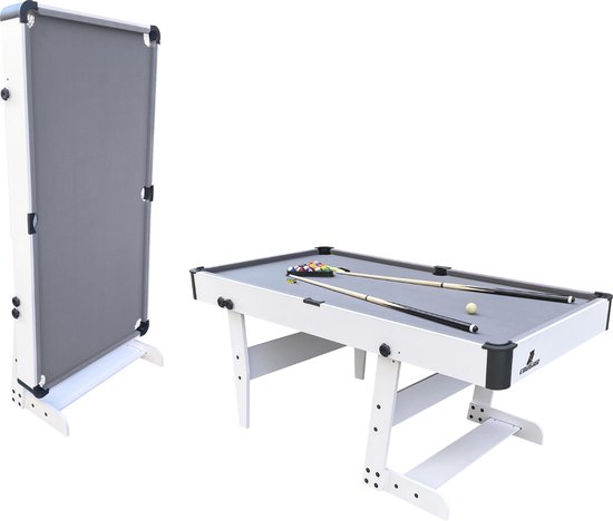 Cougar Hustle L opklapbare Pooltafel in Wit / Grijs - 5ft. Poolbiljart tafel inclusief één set poolballen, triangel, 2 keuen, biljartkrijt en borstel - 153x76x79cm van Cougar