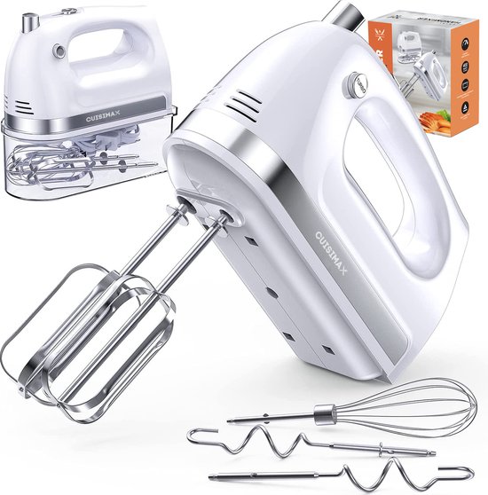 Cuisimax Krachtige Handmixer met Opbergbasis - 5 Standen + Turbo - Met Kloppers & Kneedhaken - Compacte mixer - Keukenmachine van Cuisimax