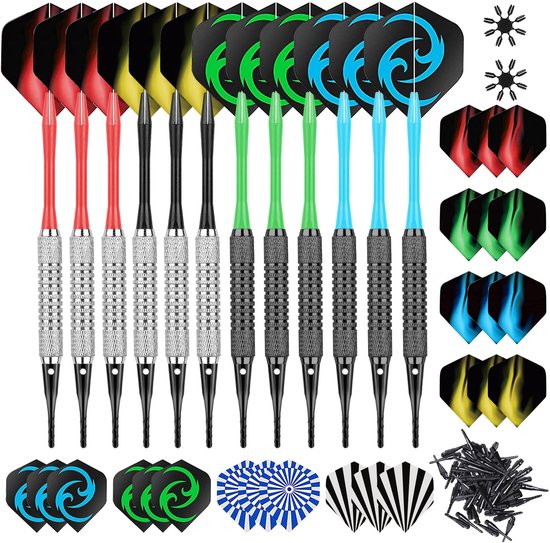 Dailygoods - 12 Stuks Zachte Dartpijlen Softdarts - Compleet met Accessoires