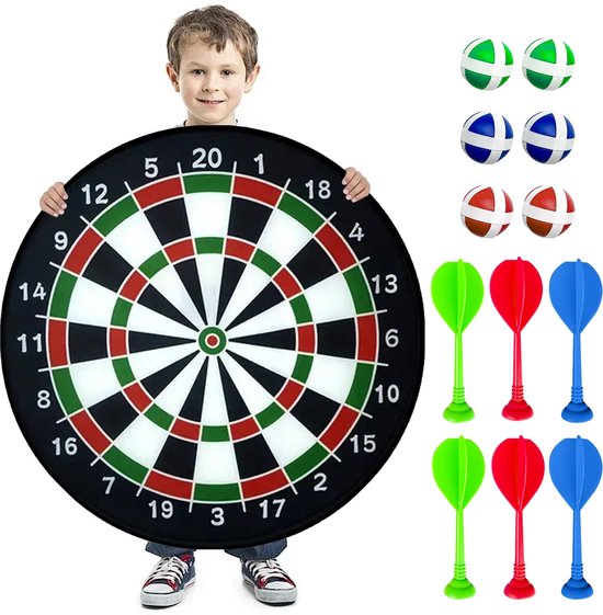 Dailygoods - 26" Dartbord Speelgoed Vouwbaar met 6 Ballen en 6 Darts - Gezellig Spel voor Kinderen