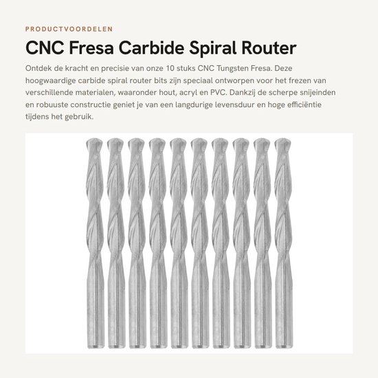 Dailygoods - CNC Fresa - Carbide Spiral Router Bits - 10 Stuks - 3.17mm - Voor Hout en PVC - Houtsnijder - Precisie Gereedschap - Multifunctioneel
