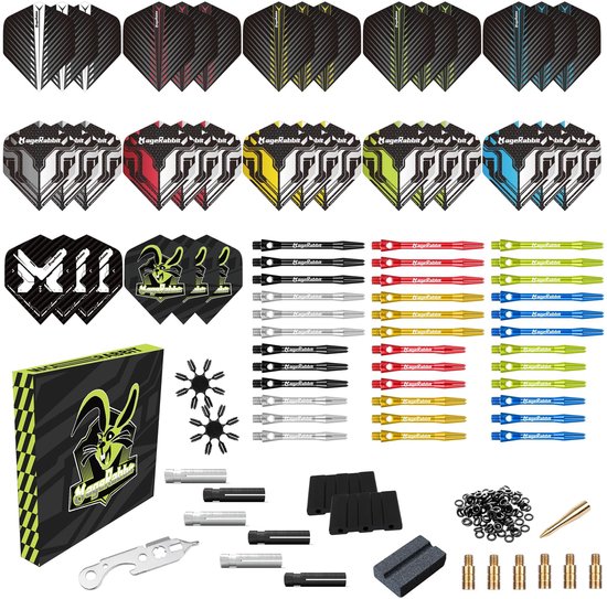 Dailygoods- Dartaccessoireset 36 Flights - 45 Schachten - Puntenslijper - Verwijdergereedschap - 50 Rubberen Ringen - 16 Vliegbeschermers - Dartset