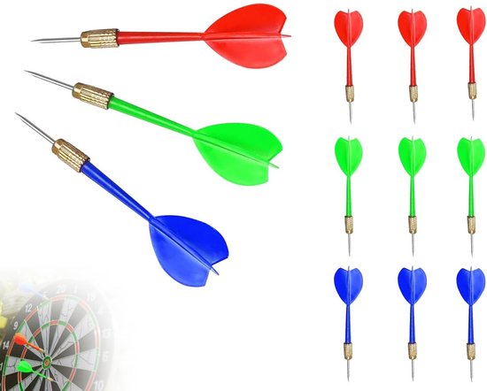 Dailygoods- Dartpijlen Set van 9 - Professionele Dartpijlen - Metalen Punt - Voor Kinderen - Kinderfeestjes - 11 cm, 3 Kleuren - Dartset van Dailygoods