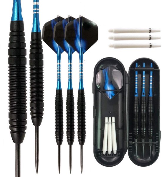 Dailygoods- Darts Professioneel 22 Gram - IJzervat - Aluminium Schachten - Stalen Tip - Antislip Handgrepen - Inclusief 3 Flights en Case - Dartpijlen