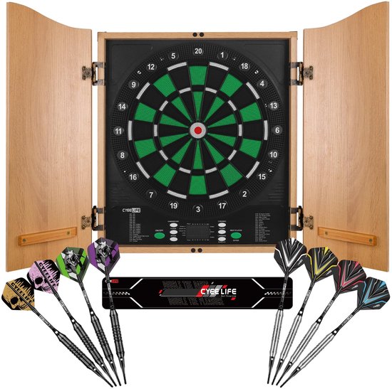 Dailygoods - Elektronisch Dartbord met Houten Kast - 34 Spellen