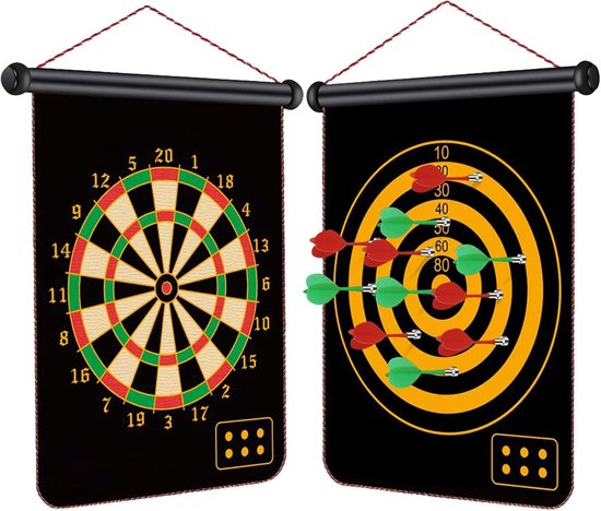 Daity 1 Set - Magnetic Dartboard - Double-Sided Board Set with 6 Darts - Hanging Roller Safety Dartboard for Indoor and Outdoor Family Games - Suitable for Boys Toys Kids Gifts（17 inch）