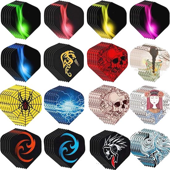 Dart Flights Set met 16 Unieke Motieven - Duurzaam en Perfect voor Alle Dartpijlen van Biija