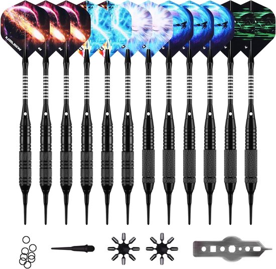 Dart Flights Set met Plastic Tip voor Elektronisch Dartbord, 12 Stuks, Ideaal voor Soft Darts, Kleur: Regenboog/Blauw/Zwart van Merkloos
