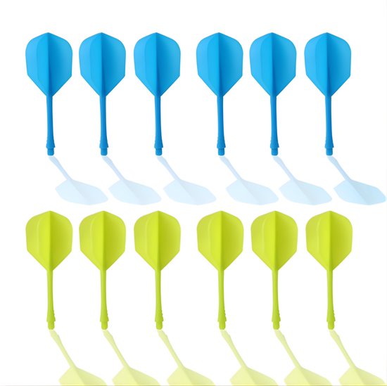 Dart Shafts en Flights Set 12 Stuks – 2BA Geïntegreerde Dart Flights – K Flex Stijl – PC Dart Shafts – Blauw & Groen – Dart Accessoires van Merkloos